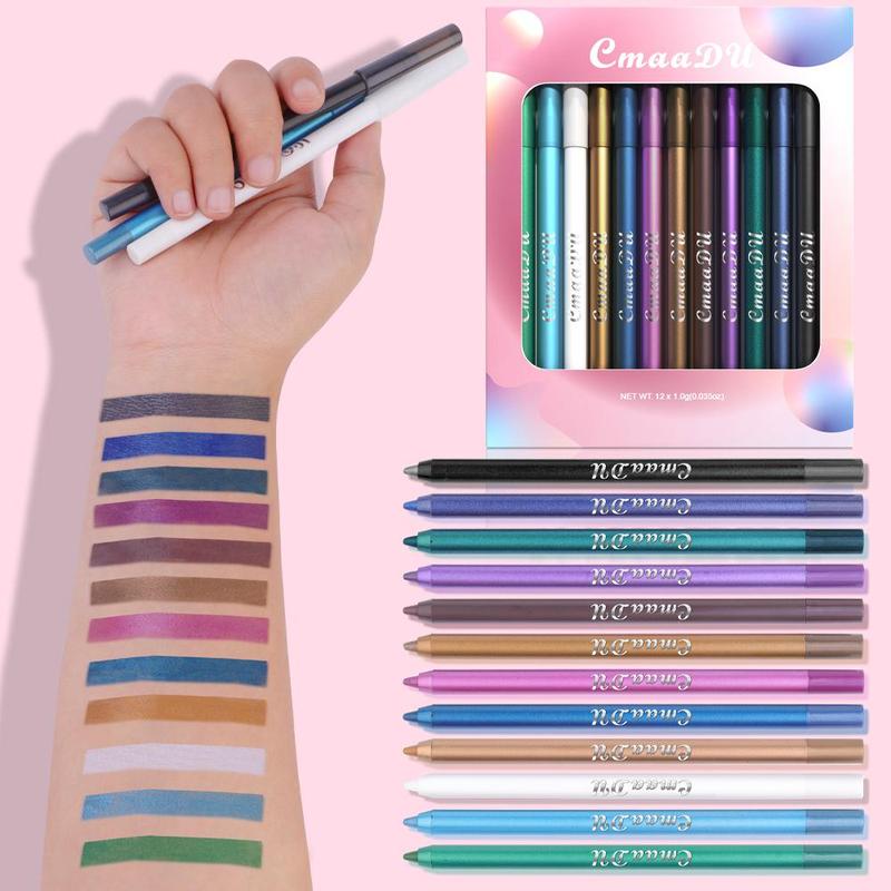 12 Color Eyeliner Pen (12pcs set), Long Lasting Eyeliner Pencil & Eyeshadow, Multifunctional Eye Makeup Tool for Women & Girls