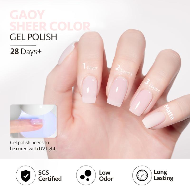 GAOY 3 Pcs Gel Nail Polish Kit with Mini UV Light, Include Milky Pink Sheer Gel Polish, Base Coat and Top Coat, Gel Manicure Kit for Nail Art DIY