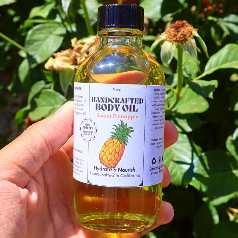 Handcrafted Sweet Pineapple Body Oil for Skin Hydration Body Care Coconut Fragrance Jojoba Olive Avocado Comfort Cosmetic