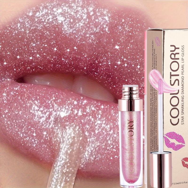 Sparkly Shimmer Lip Gloss - Diamond Glittery Moisturizing Lip Oil - Long-Lasting Lip Plumper - Lipstick - Moisturizer Lip Glow - Makeup, Glossy lip pump High-Shine Universal holographic lipgloss