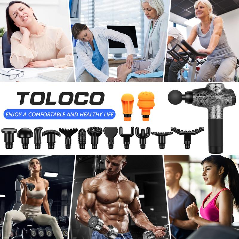 TOLOCO Massage Gun, Muscle Massager Compact Deep Tissue Treatment, Portable Carry Case and 12 Adjustable Heads Best Gift for Around People, USB Plug