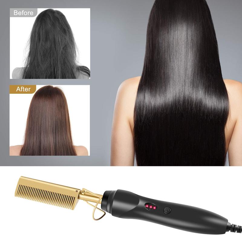 Electric Hot Comb Hair Straightener - Heat Pressing Comb Portable Curling Flat Iron Curlers High Heat Ceramic Press Comb - Professional Electrical Straightening Comb