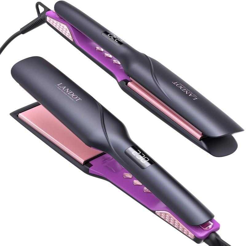 Straightener and Curler 2 in 1 - Landot Professional Ceramic Straightening Curling Iron for Straighten Curl Wave Hair -  12 Digital Heat Settings