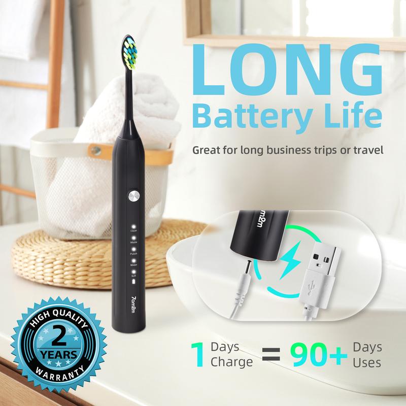 7AM2M Sonic Electric Toothbrush for Adults and Kids, with Travel Case & 8 Brush Heads, 5 Modes with 2 Minutes Build in Smart Timer, Roman Column Handle Design