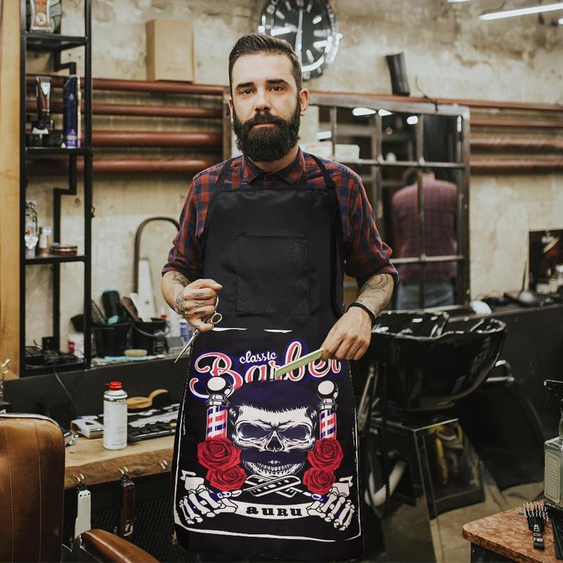 Skull & Letter Print Hair Cutting Sleeve, Hair Cutting Apron with Pocket, Hair Styling Apron for Barber Salon