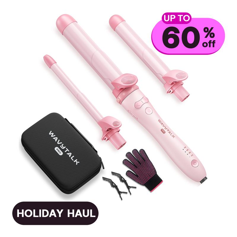 Wavytalk Pro Automatic Rotating Curling Iron Set, with 3 Interchangeable Ceramic Barrel, Adjustable Heat Speed Direction of Rotation, Salon-Quality Curls and Waves