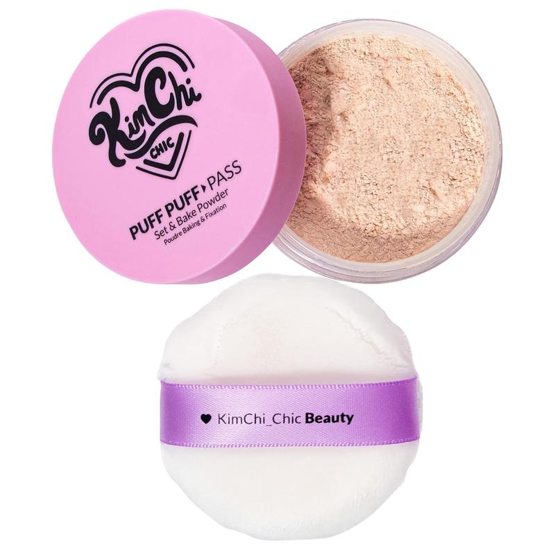 KimChi Chic Puff Puff Pass Set & Bake Powder with Rice Powder & Vitamin-E, Lightweight & Translucent Makeup, Cosmetic Setting Powder