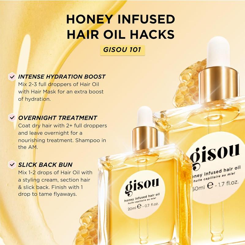 Gisou Honey Infused Hair Oil, Enriched with Mirsalehi Honey for Deep Nourishment, Hydration, Frizz Control, Heat Protection and Hair Shine, Hair Oil for Damaged Hair and Dry Hair (1.7 fl oz)