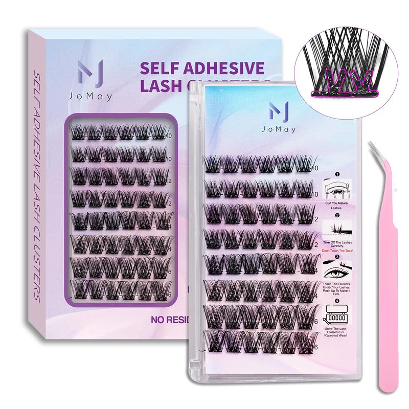 JoMay Self-Adhesive Lashes Extension Kit,No Glue Lash DIY Lash Clusters Kit,No Glue, Beginner Friendly Eyelashes with Tweezers Cosmetic Lash Extension mascara band  qlash