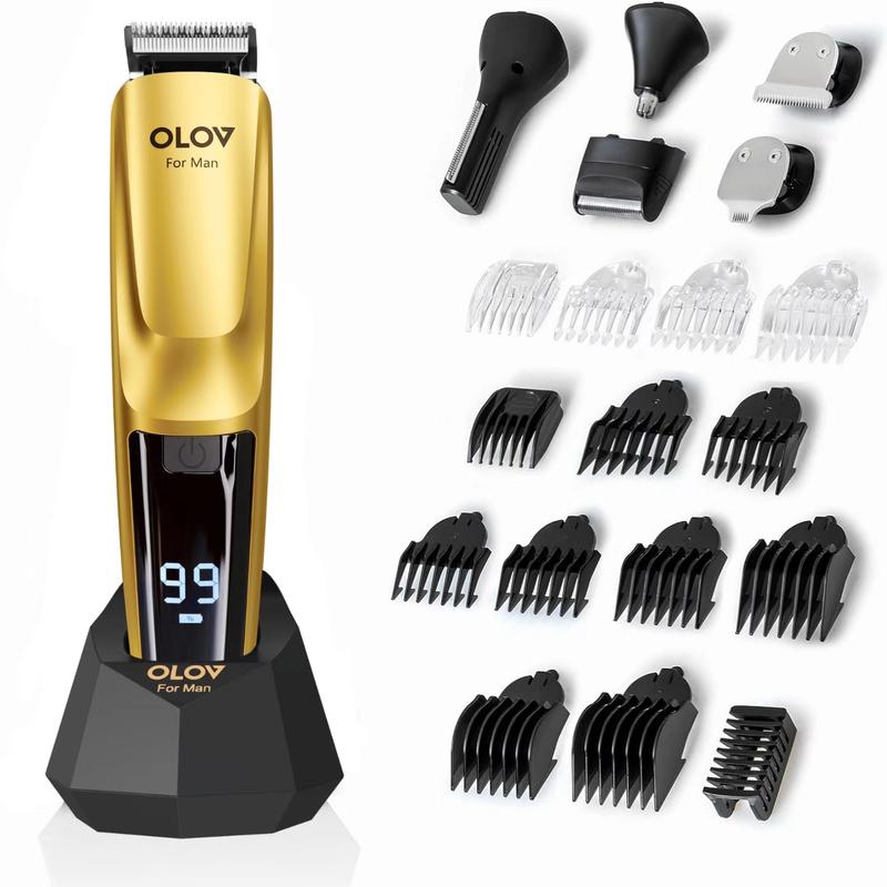 OLOV Beard Hair Trimmer for Men -Christmas Gifts- All-in-One Mens Grooming Kit with Trimmer for Beard, Nose, face, Cordless Hair Clippers Electric Razor, Black