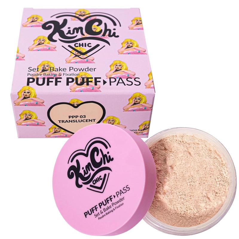 KimChi Chic Puff Puff Pass Set & Bake Powder with Rice Powder & Vitamin-E, Lightweight & Translucent Makeup, Cosmetic Setting Powder