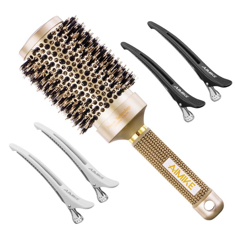 AIMIKE Boar Bristles Round Brush, Nano Thermal Ceramic & Ionic Tech Hair Brush, Enhance Texture for Hair Drying, Styling, Curling and Shine