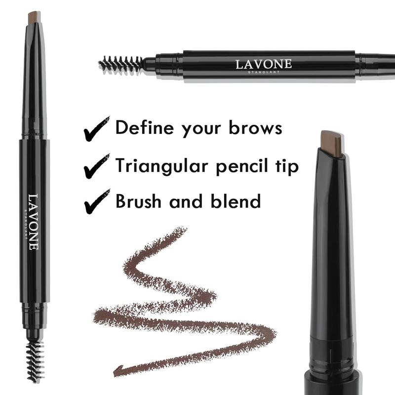 Eyebrow Stamp Pencil Kit for Eyebrows Makeup, with Waterproof Eyebrow Pencil, Eyeliner, Eyebrow Pomade, and Dual-ended Eyebrow Brush - Dark Brown