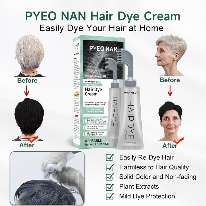 PYEONAN Unisex Hair Dye Comb, Hypoallergenic, Natural Plant Extract Without Bleaching, Instant 2 in 1 +Grey Hair Coverage and Haircare ,Grey Hair Turn to Black Color or  Drak Brown -Herbal Ingredients Hair Color 2.8Oz.  80g