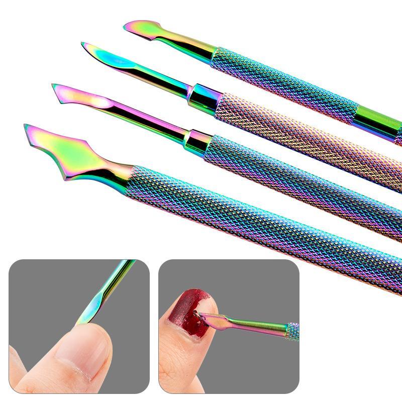 Double-ended Steel Pusher, 4 Counts Stainless Steel Bevel Removing Dead Skin Calluses Nail Tool, Professional Cuticle Pusher for Manicure and Pedicure