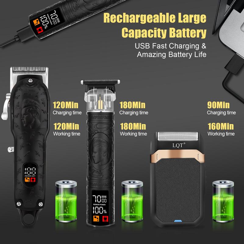 Professional LCD Display Hair Clipper & Razor Set, 1 Set Rechargeable Hair Trimmer with Limited Comb & Charging Cable & Cleaning Brush, Barber Clippers, Hair Cutting Machines Great Gifts for Men, Barber Kit