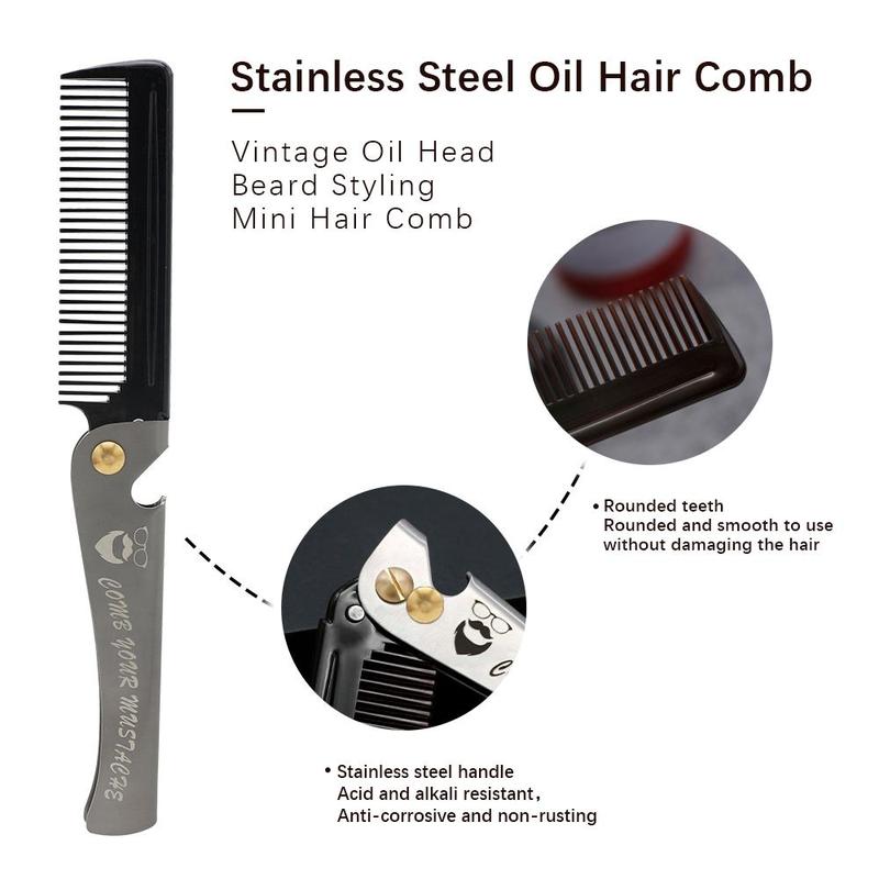 Portable Foldable Comb, Stainless Steel Hair Styling Comb, Professional Hair Styling Comb For Men