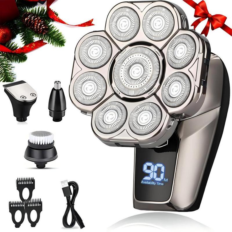 6 in 1 Electric Head Shaver, 1 Box Waterproof Wet Dry Grooming Shaver & Accessories, Cordless Rechargeable Bald Head Razor for Home & Travel Gift, Multifunctional Epilator for Christmas Gift, Winter & New Year Gift, Stocking Fillers