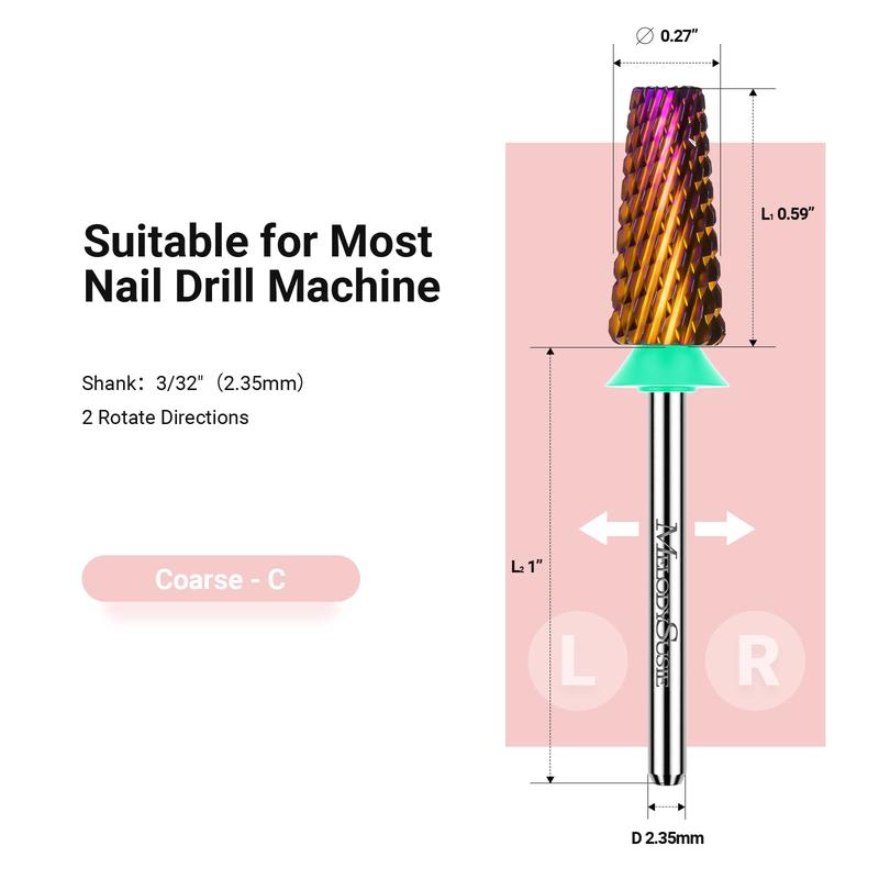 MelodySusie Professional 5 in 1 Nail Drill Bits, 3 32'' Carbide Tungsten Multi-function Bits, Suitable for Manicure Pedicure Cuticle Gel Polishing