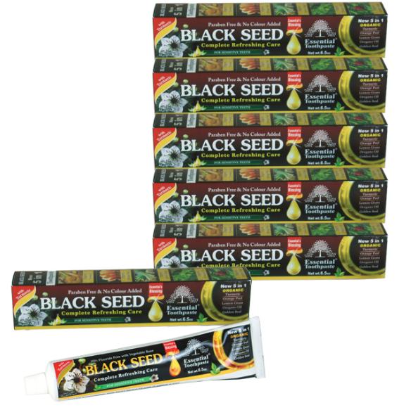 Organic Black Seed Essential Toothpaste 5 in 1 100% Fluoride Free & Vegetable Base for Sensitive Teeth Oral Brightening Golden Mint