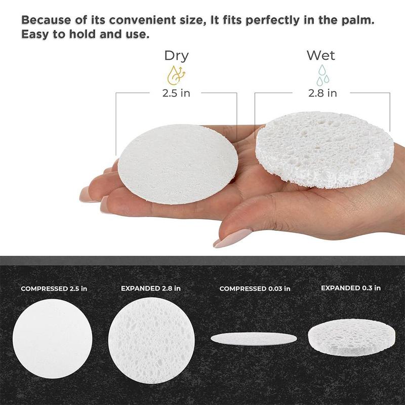 Compressed Facial Sponge, 100pcs set Round Face Cleansing Pads, Natural Cellulose Cosmetic Sponges for Facial Cleansing, Exfoliating, Makeup Removal