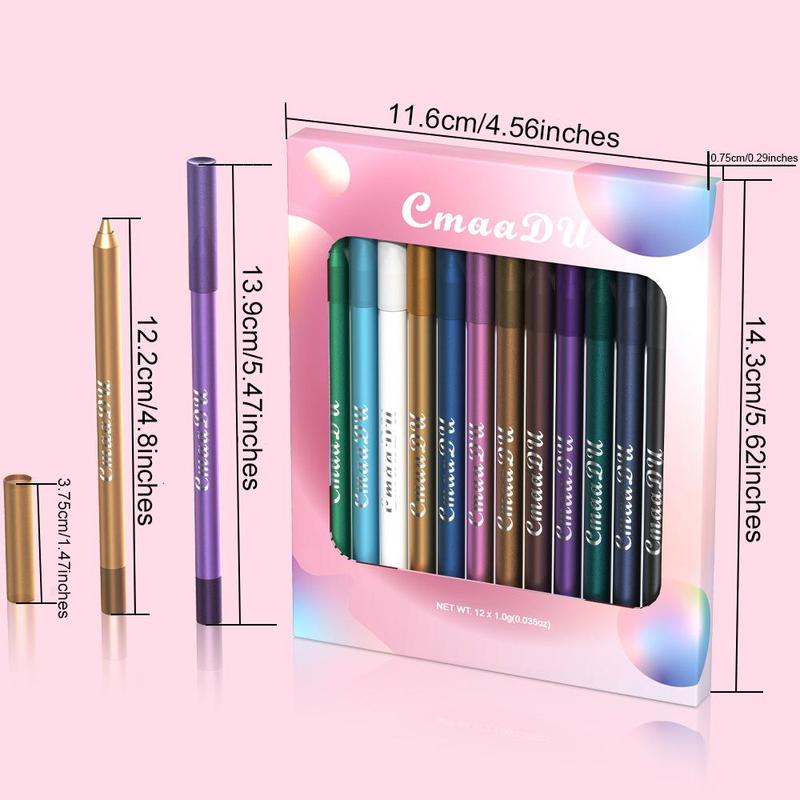 12 Color Eyeliner Pen (12pcs set), Long Lasting Eyeliner Pencil & Eyeshadow, Multifunctional Eye Makeup Tool for Women & Girls