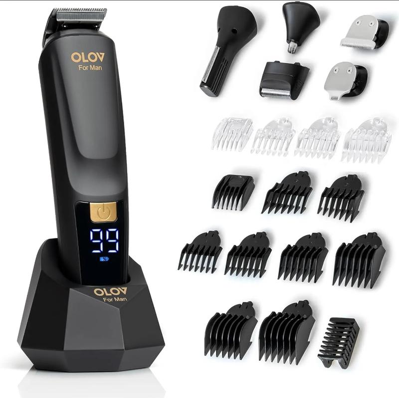 OLOV Beard Hair Trimmer for Men -Christmas Gifts- All-in-One Mens Grooming Kit with Trimmer for Beard, Nose, face, Cordless Hair Clippers Electric Razor, Black