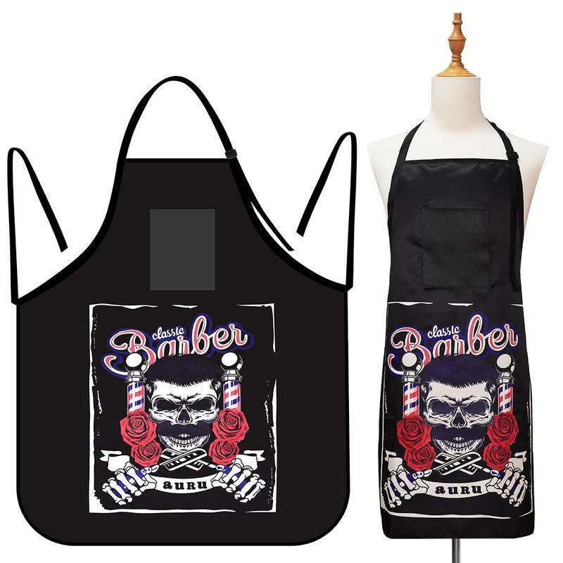 Skull & Letter Print Hair Cutting Sleeve, Hair Cutting Apron with Pocket, Hair Styling Apron for Barber Salon