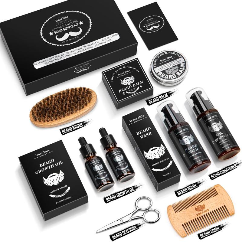 Beard Grooming Kit, Father's Day Gifts, Beard Gift Kit, Beard Growth Kit with 2 Pack Beard Original Oil,Beard Brush,Wash Conditioner for After Shave Lotions,Balm,Combs,Razor & Brush Stands Scissor, Christmas Fathers Gifts for Men