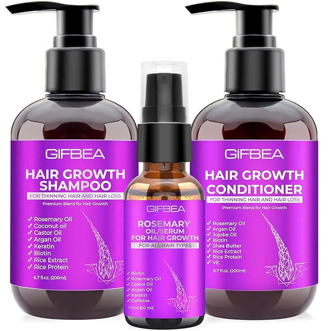 Hair Growth Shampoo and Conditioner Set With Rosemary, Biotin, Argan, and Castor Oils for Thinning, Damaged, Curly Hair