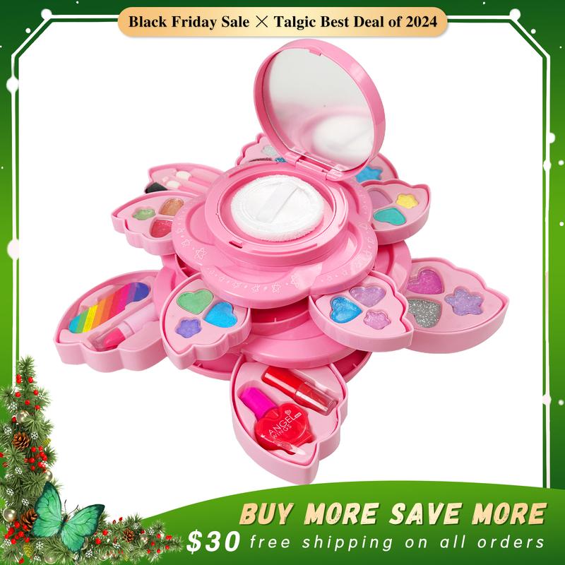 Pink Petal-Shaped Makeup Box for children aged 3, 4, 5, 6 + Children's Makeup Tools