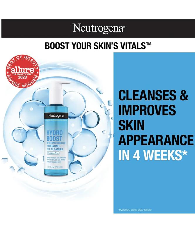 Neutrogena Hydro Boost Hydrating Gel Cleanser + Hyaluronic Acid, Fragrance Free        Skincare Daily Face Wash Facial Cleanser