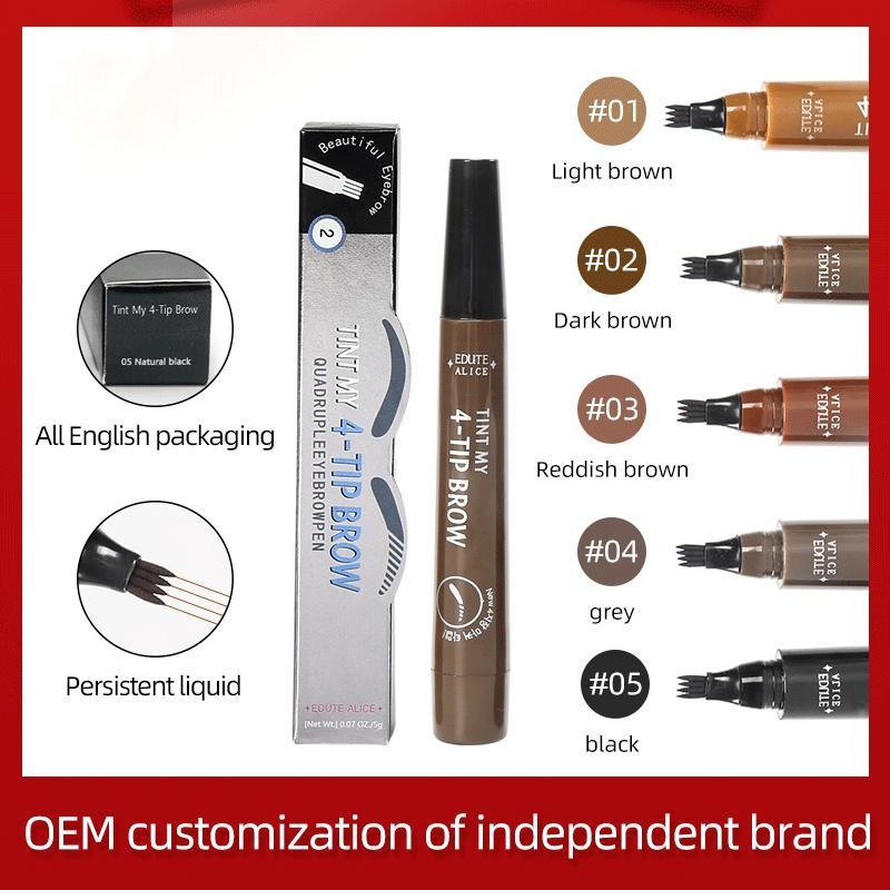 Eyebrow Pen, 4-fork Waterproof & Long Lasting Eye Brow Pencil, High Pigmented Brow Shading Filling Styling Pen, Easy to Apply