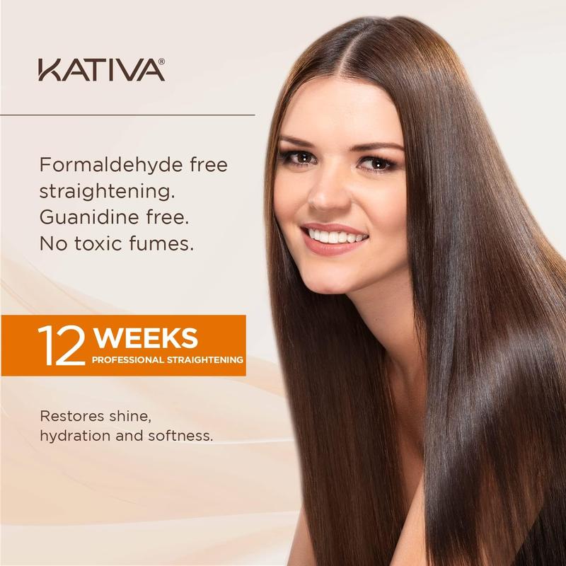 Kativa Brazilian Straightening Kit, 12 Weeks Straighter Hair, with Argan Oil, Shea Butter, Haircare Comfort Conditioner