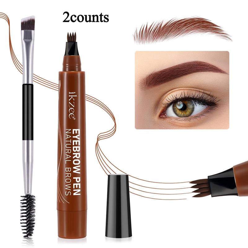 4 Fork Tip Eyebrow Pencil, 1 Count Long Lasting Eyebrow Pen with 1 Count Brush, Double-ended Eyebrow Brush, Eye Makeup Tool for Women & Girls, Christmas Gift