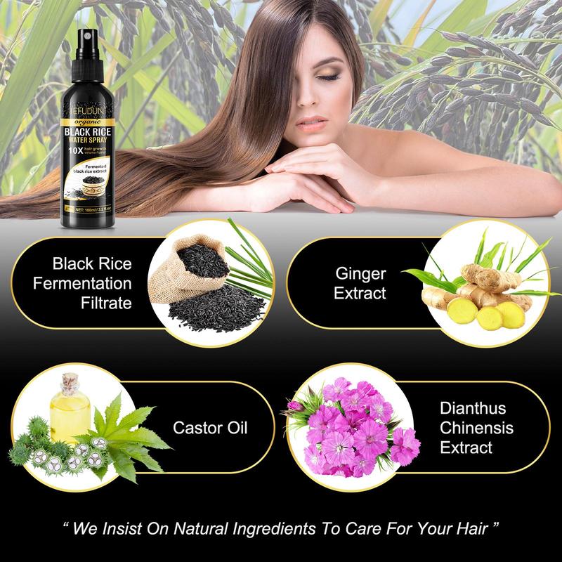 Black Rice Water Spray, 2 Counts set Natural Black Rice Hair Essence Spray, Hair Care & Styling Product for Dry, Frizzy, Weak Hair