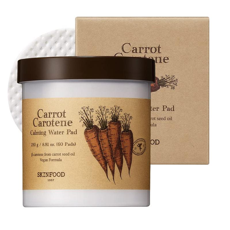 [Skinfood] Carrot Carotene Calming Water Pad (60ea), Redness Relief Soothing Facial Toner Pads for Sensitive Skin,