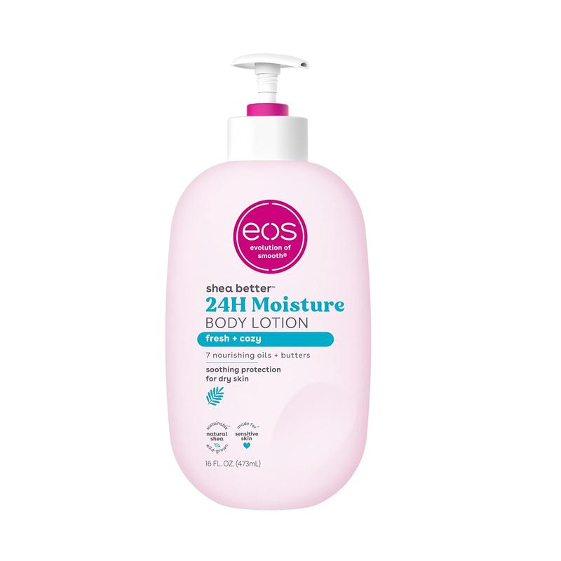 Eos Shea Better Body Lotion- Fresh & Cozy, 24-Hour Moisture Skin Care, Lightweight & Non-Greasy, Made with Natural Shea, Vegan, 16 Fl Oz (Pack of 1) eos