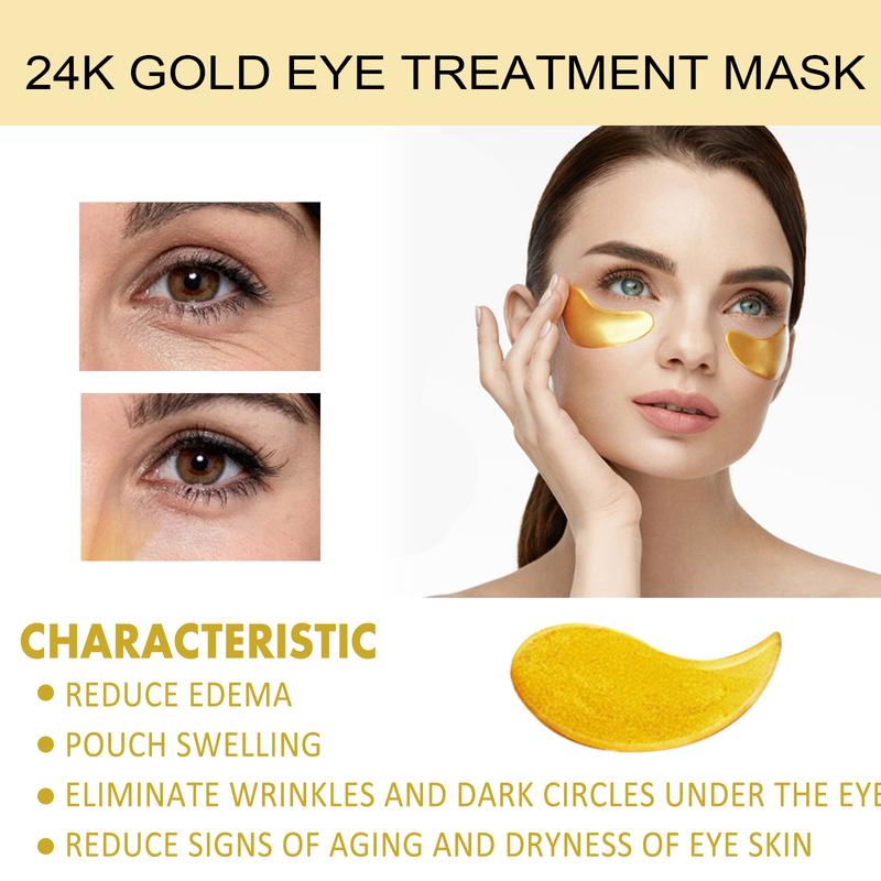 24K Gold Infused Eye Mask, 60pcs set for Depuffing, Tightening, and Firming, with Hyaluronic Acid and Natural Brighteners - Evening