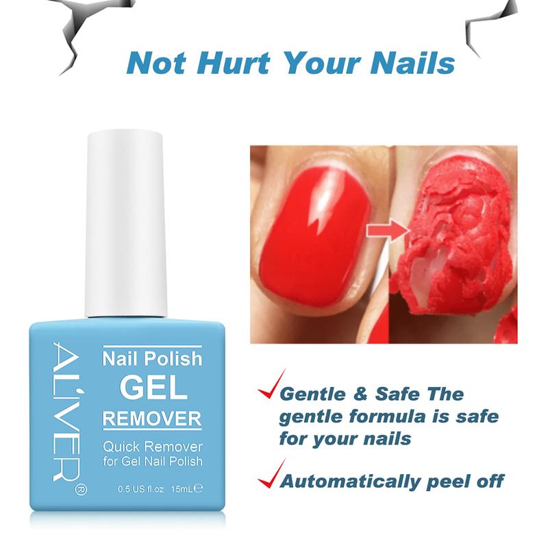 Aliver Gel Nail Polish Remover, Gel Remover for Nails in 3-5 Minutes, Easily & Quickly Remove Gel Nail Polish, No Need for Foil, Soaking or Wrapping, Protect Your Nails (15ml)