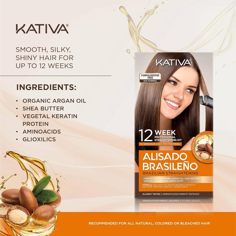 Kativa Brazilian Straightening Kit, 12 Weeks Straighter Hair, with Argan Oil, Shea Butter, Haircare Comfort Conditioner