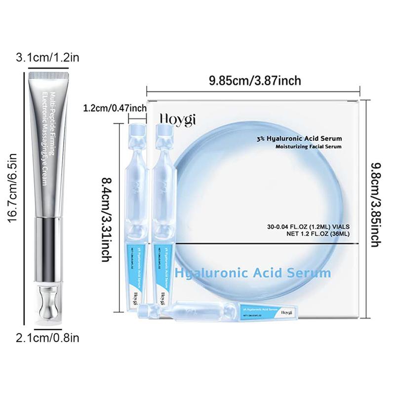 Hyaluronic Acid Tubes, 3% Hyaluronic Acid Serum Ultra-Hydrating Vials, Wrinkle Eraser Massaging Eye Cream and Ultra Hydrating Serum, Skin care Deep Moisturizing Facial Serum