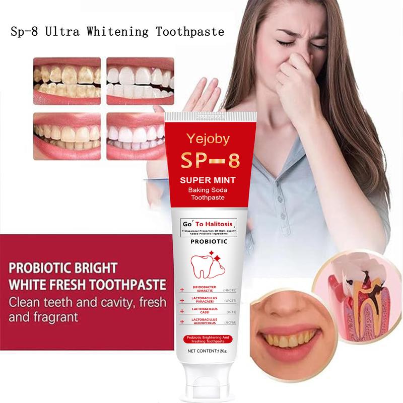 (3 Counts only 19.99$) SP-8 Probiotic Toothpaste, Free of Fluoride, Hydroxyapatite, Anti plaque, Oral Health Management triple whitening,SP-8,SP-6,SP8,SP6