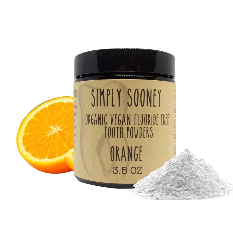 Glass Jar Organic Vegan Fluoride Free Remineralizing Tooth Powder OrangeFormula