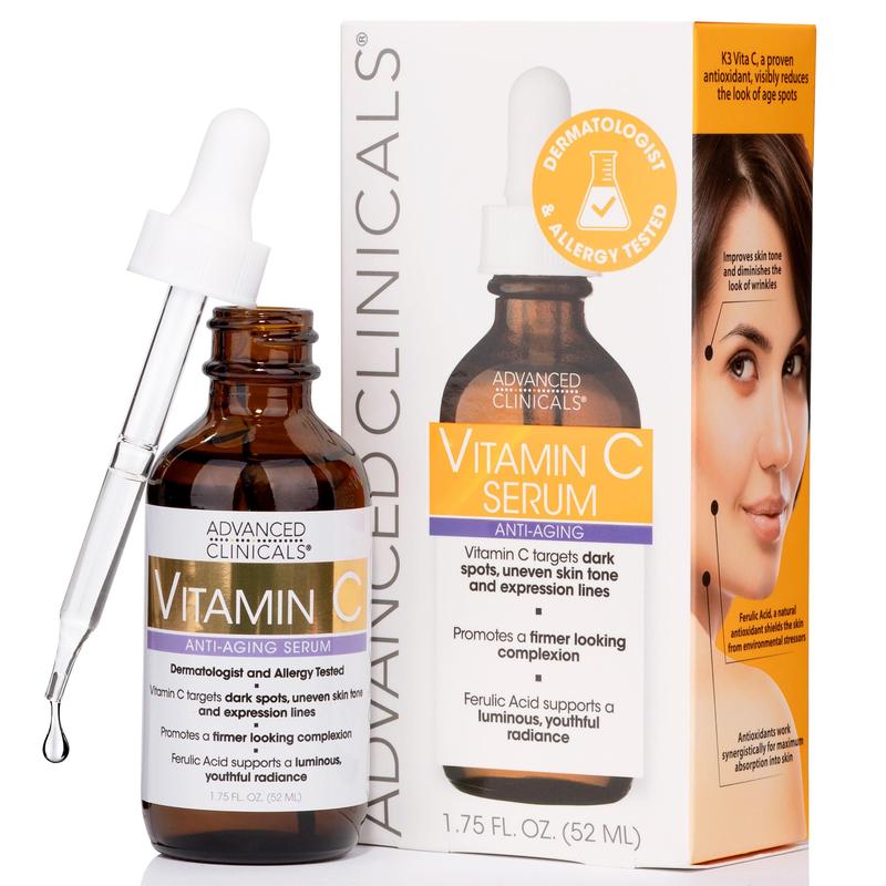 Advanced Clinicals Vitamin C Brightening Facial Serum for Uneven Skin Tones & Dark Spots 1.75 Fl Oz