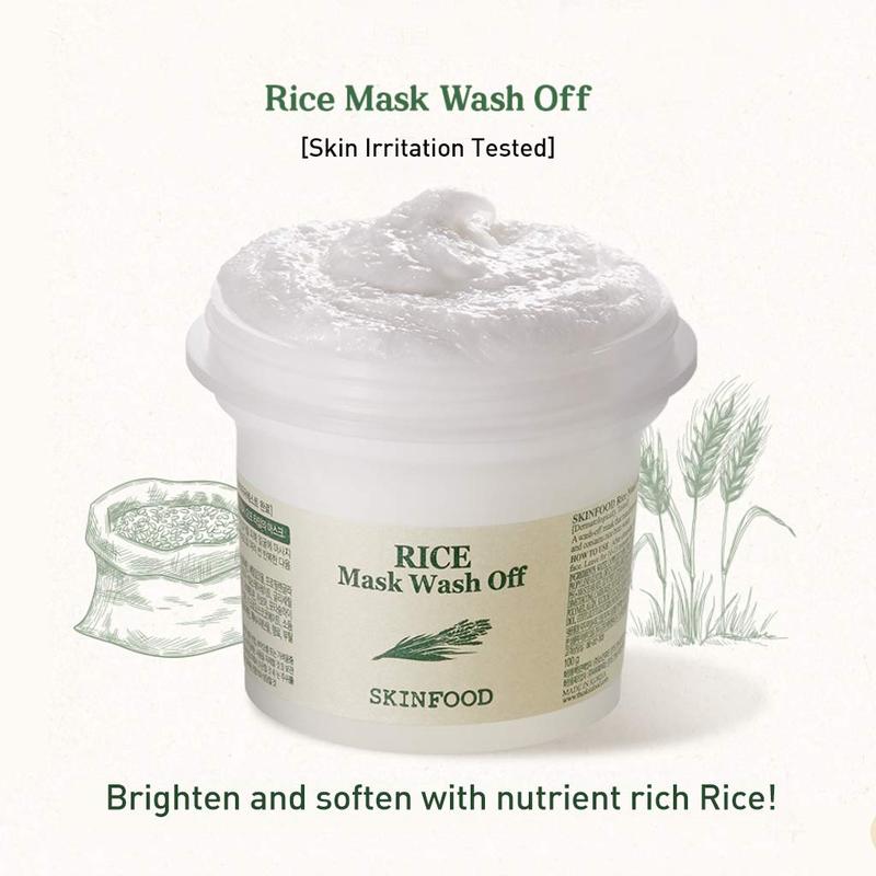 [Skinfood] Rice Mask Wash Off 120g, Brightening and Softening Skin With White Rice Ingredients, Vitamin E and Antioxidants, Clean Pores, Sebum Control,  Moisture Balance Wash Off Pack, Korean Facial Scrub Mask,