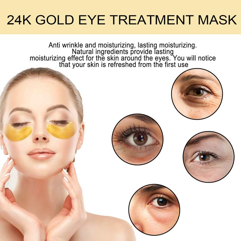 24K Gold Infused Eye Mask, 60pcs set for Depuffing, Tightening, and Firming, with Hyaluronic Acid and Natural Brighteners - Evening