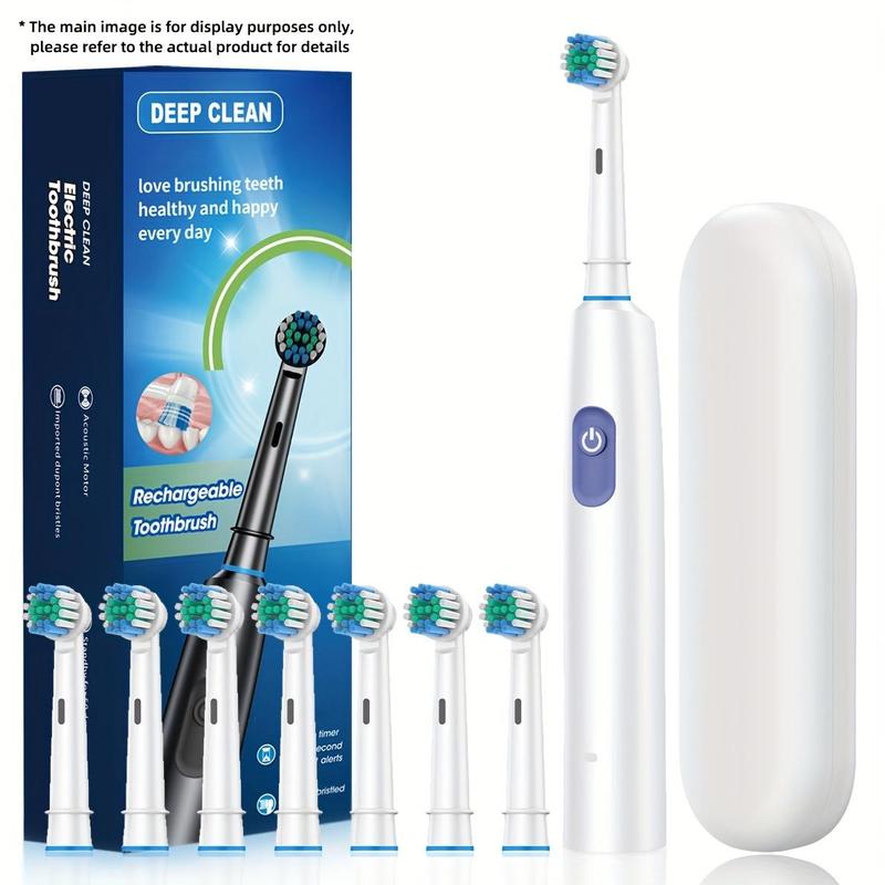 Electric Toothbrush Set, 1 Box Rechargeable Rotating Toothbrush & Replacement Brush Heads, Portable Oral Care Tool for Home & Travel, Christmas Gift