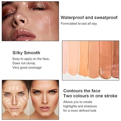 6 Colors Cream Contour Sticks Makeup Kit, Primer Face Highlighter Contouring for Beginners, Highlight and Contour Kit, Cream Concealer Makeup Blur Stick, Primer Face Corrector