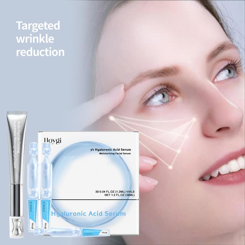 Hyaluronic Acid Tubes, 3% Hyaluronic Acid Serum Ultra-Hydrating Vials, Wrinkle Eraser Massaging Eye Cream and Ultra Hydrating Serum, Skin care Deep Moisturizing Facial Serum